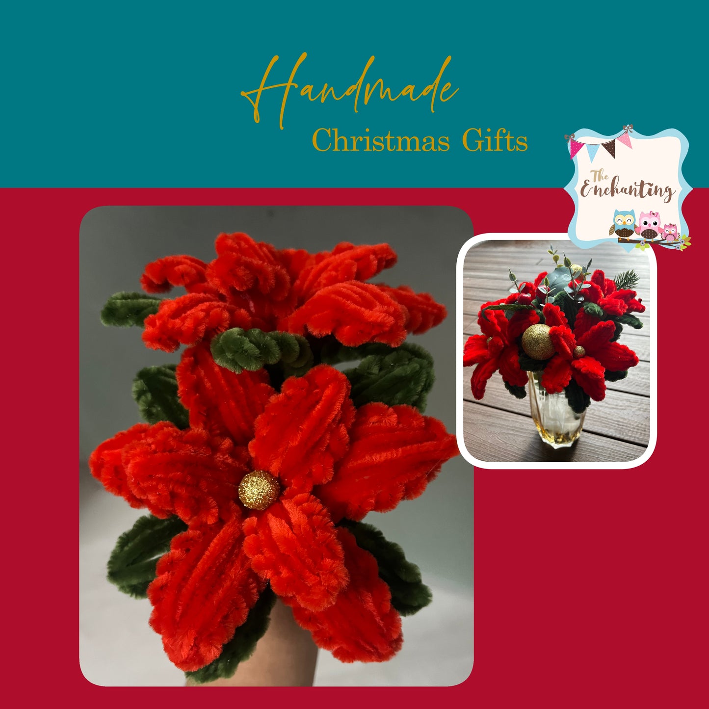 Handmade Christmas Poinsettia Flower (one stalk of flower)
